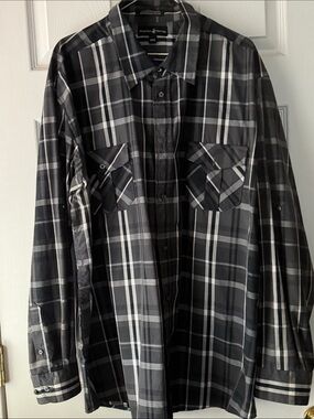 Beverly Hills Polo Club Black & Gray Plaid Button-Down Shirt